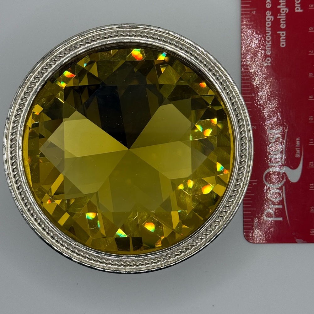 Lori Greiner Silver Jewelry Box Trinket box with Yellow Crystal Gem Lid - Picture 7 of 8